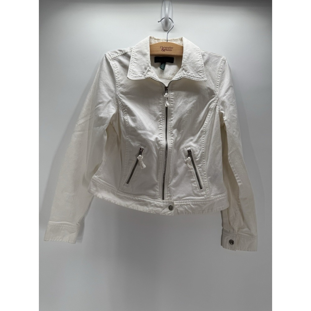 Lauren Ralph Lauren Jeans Co Womens White Full-Zip Denim Jacket Size M